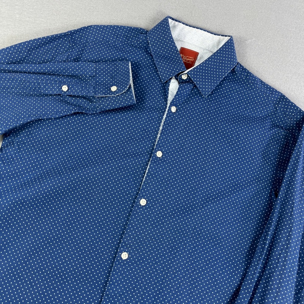 Original Penguin Slim Fit Blue Dot Print Long Sleeve Button Up Shirt Mens 15 1/2